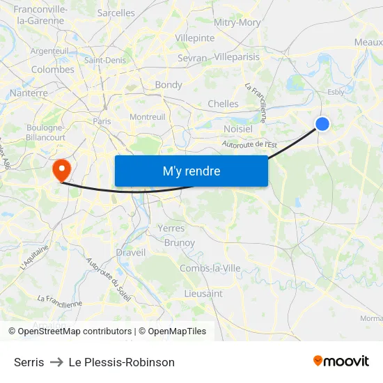 Serris to Le Plessis-Robinson map