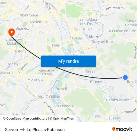 Servon to Le Plessis-Robinson map