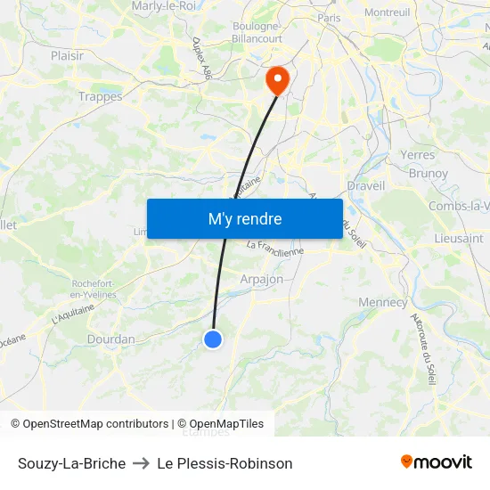 Souzy-La-Briche to Le Plessis-Robinson map