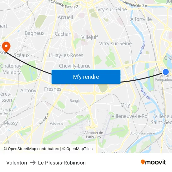 Valenton to Le Plessis-Robinson map