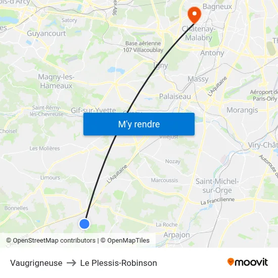 Vaugrigneuse to Le Plessis-Robinson map
