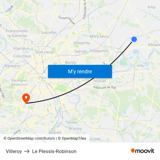 Villeroy to Le Plessis-Robinson map