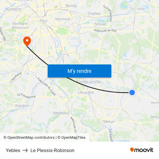 Yebles to Le Plessis-Robinson map
