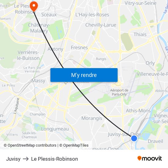 Juvisy to Le Plessis-Robinson map