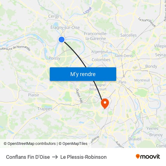 Conflans Fin D'Oise to Le Plessis-Robinson map