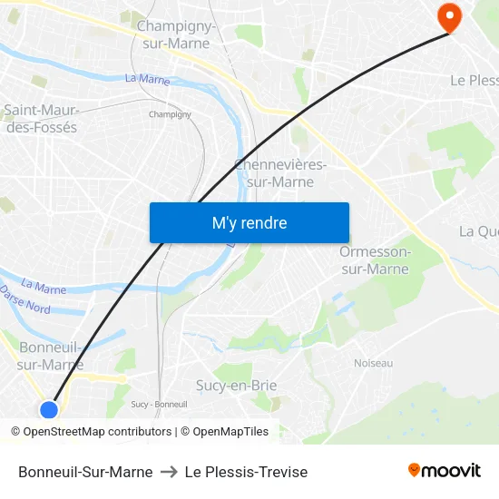 Bonneuil-Sur-Marne to Le Plessis-Trevise map