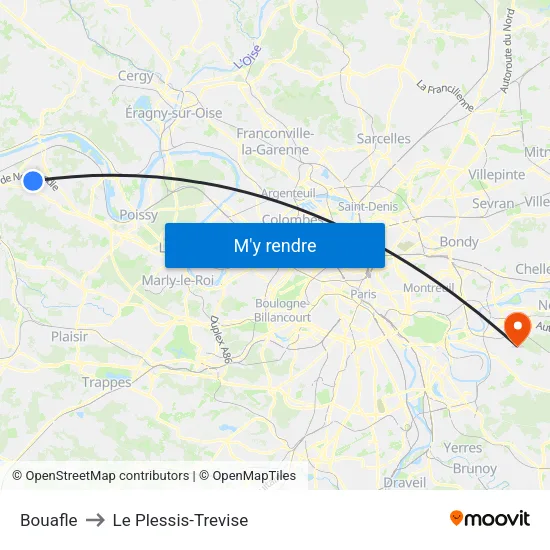Bouafle to Le Plessis-Trevise map