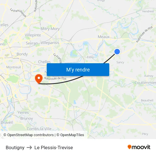 Boutigny to Le Plessis-Trevise map