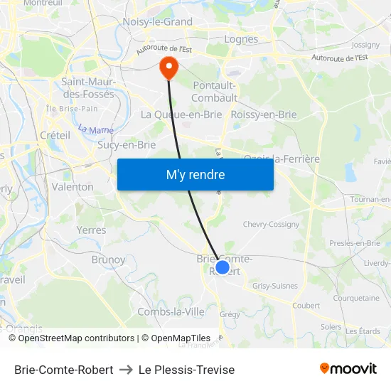 Brie-Comte-Robert to Le Plessis-Trevise map