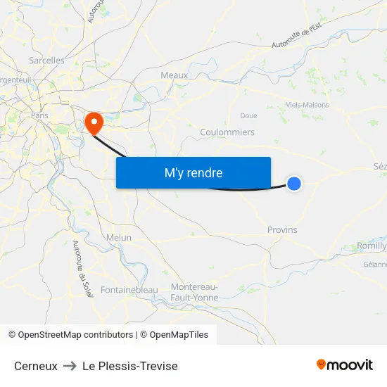 Cerneux to Le Plessis-Trevise map