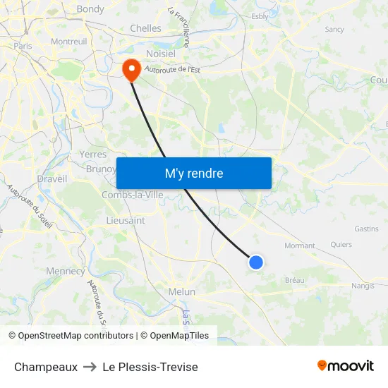 Champeaux to Le Plessis-Trevise map