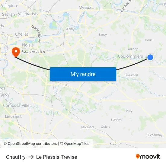 Chauffry to Le Plessis-Trevise map