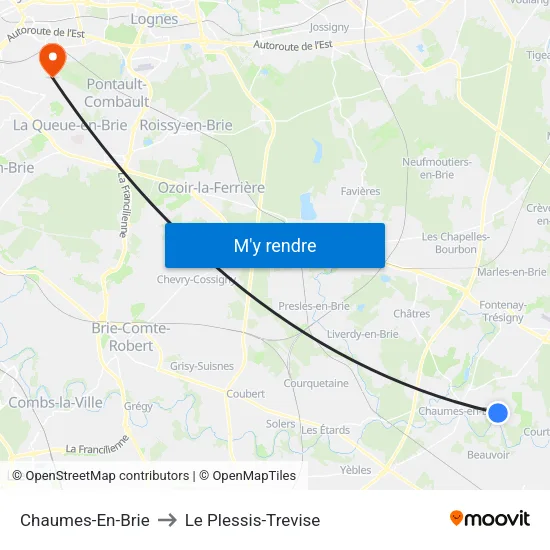 Chaumes-En-Brie to Le Plessis-Trevise map