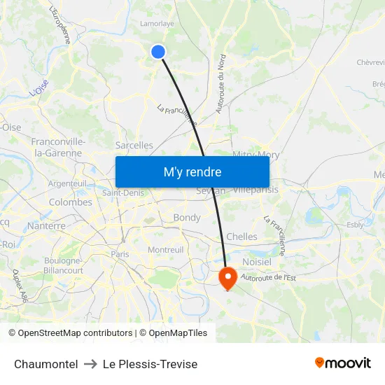 Chaumontel to Le Plessis-Trevise map