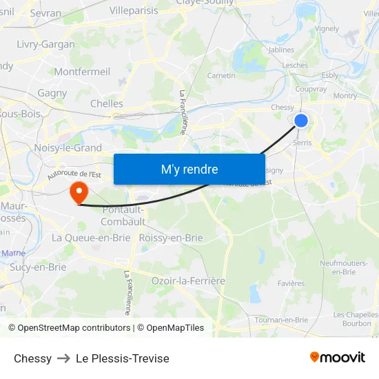 Chessy to Le Plessis-Trevise map