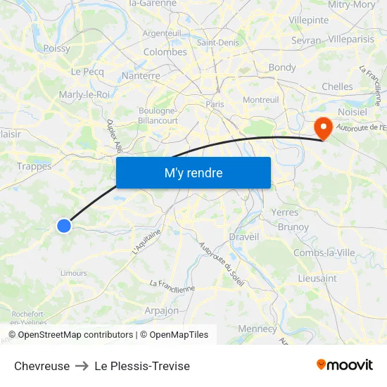 Chevreuse to Le Plessis-Trevise map
