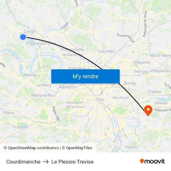 Courdimanche to Le Plessis-Trevise map