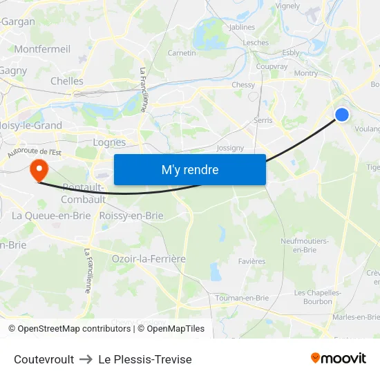 Coutevroult to Le Plessis-Trevise map