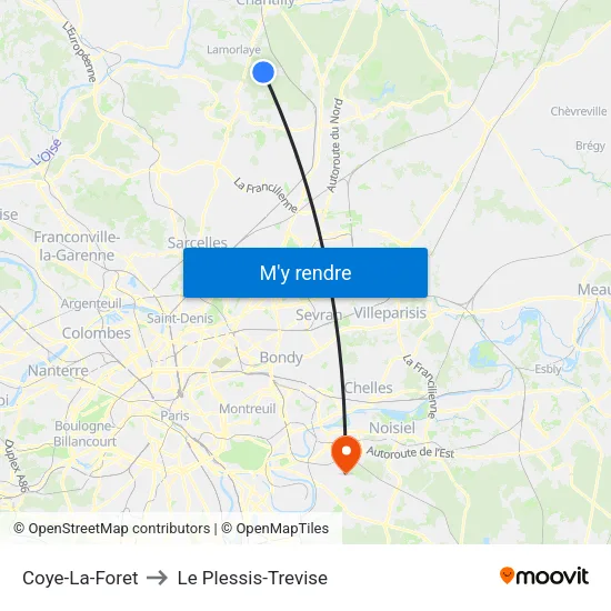 Coye-La-Foret to Le Plessis-Trevise map
