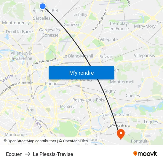 Ecouen to Le Plessis-Trevise map