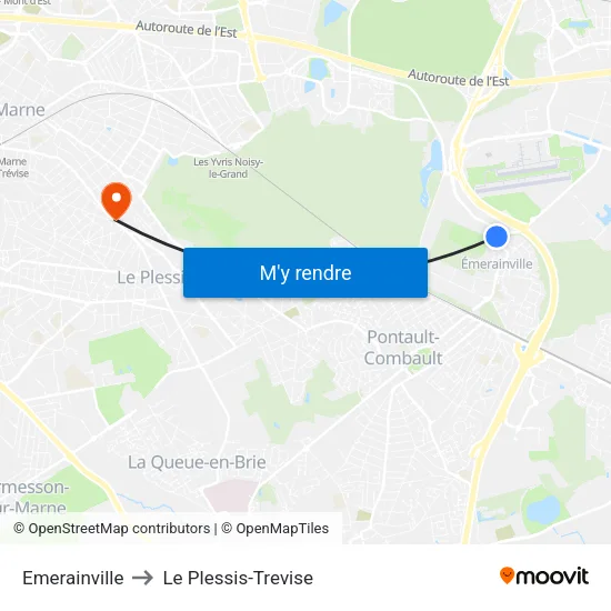 Emerainville to Le Plessis-Trevise map