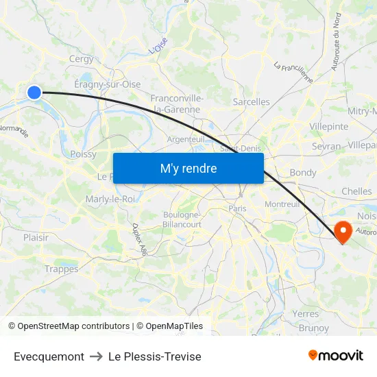 Evecquemont to Le Plessis-Trevise map
