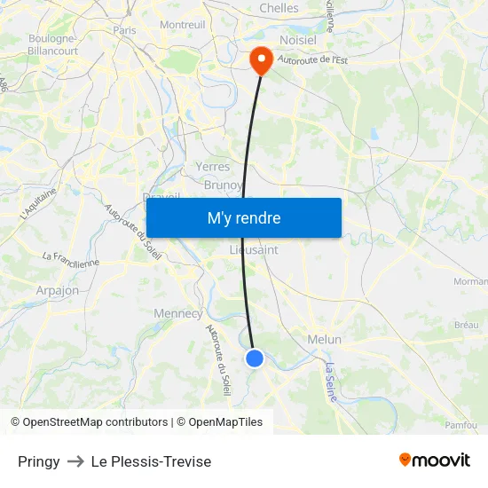 Pringy to Le Plessis-Trevise map