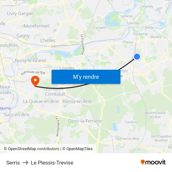 Serris to Le Plessis-Trevise map