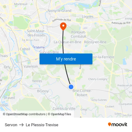 Servon to Le Plessis-Trevise map