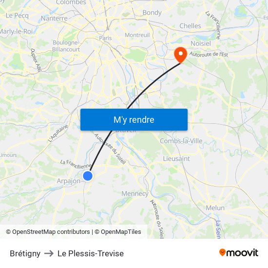 Brétigny to Le Plessis-Trevise map