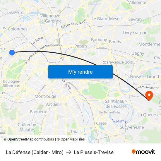 La Défense (Calder - Miro) to Le Plessis-Trevise map