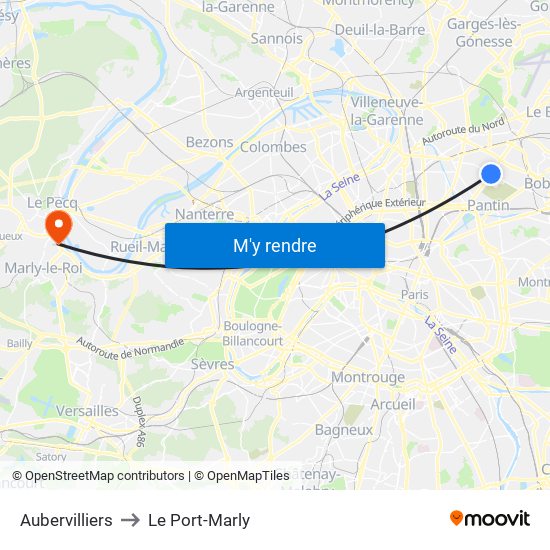 Aubervilliers to Le Port-Marly map