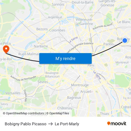 Bobigny Pablo Picasso to Le Port-Marly map