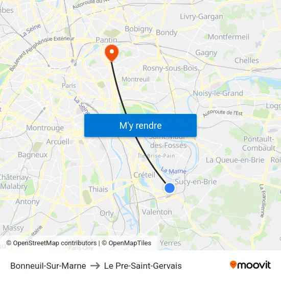 Bonneuil-Sur-Marne to Le Pre-Saint-Gervais map