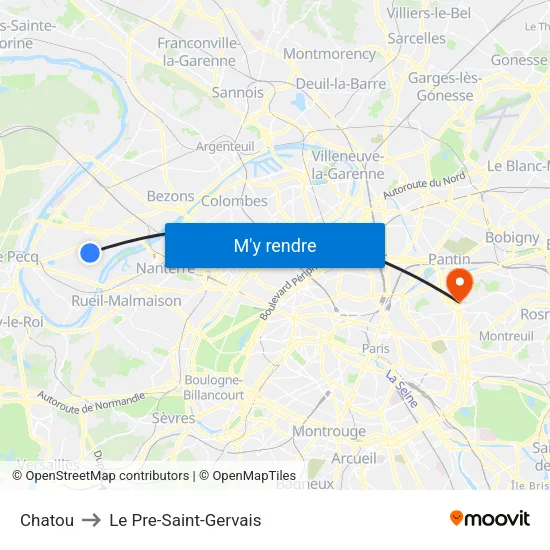 Chatou to Le Pre-Saint-Gervais map