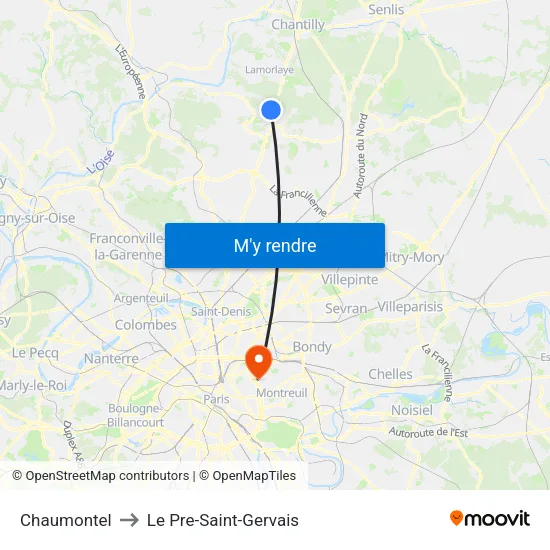 Chaumontel to Le Pre-Saint-Gervais map