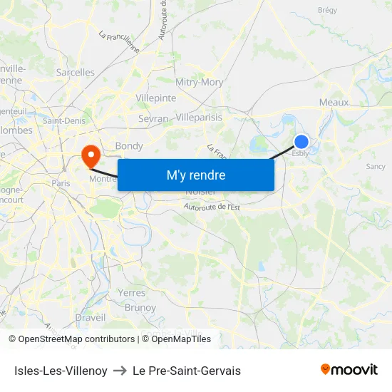 Isles-Les-Villenoy to Le Pre-Saint-Gervais map