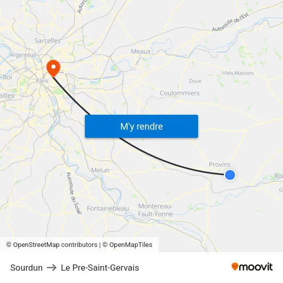Sourdun to Le Pre-Saint-Gervais map