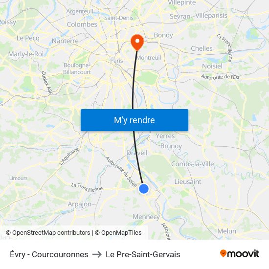 Évry - Courcouronnes to Le Pre-Saint-Gervais map