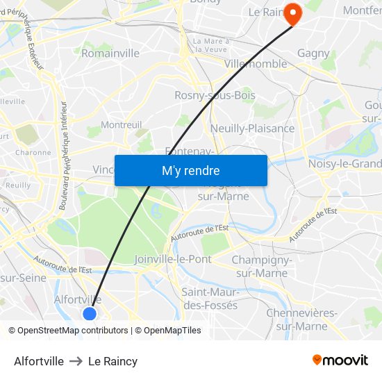 Alfortville to Le Raincy map