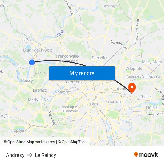 Andresy to Le Raincy map