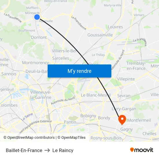 Baillet-En-France to Le Raincy map