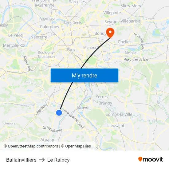 Ballainvilliers to Le Raincy map