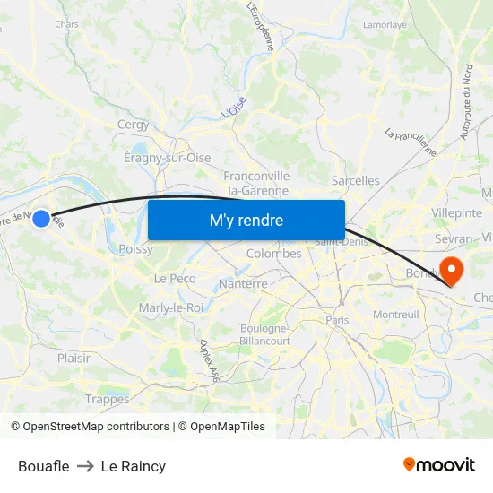 Bouafle to Le Raincy map