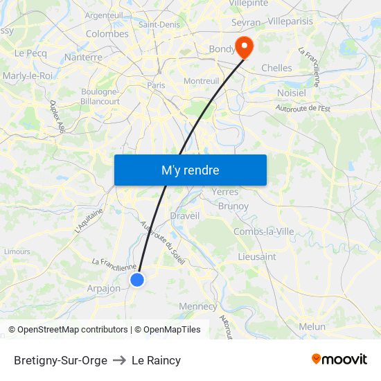 Bretigny-Sur-Orge to Le Raincy map