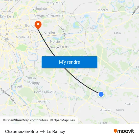 Chaumes-En-Brie to Le Raincy map