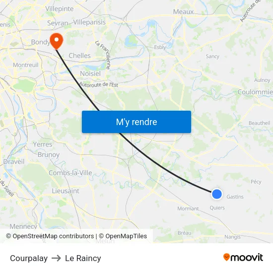 Courpalay to Le Raincy map