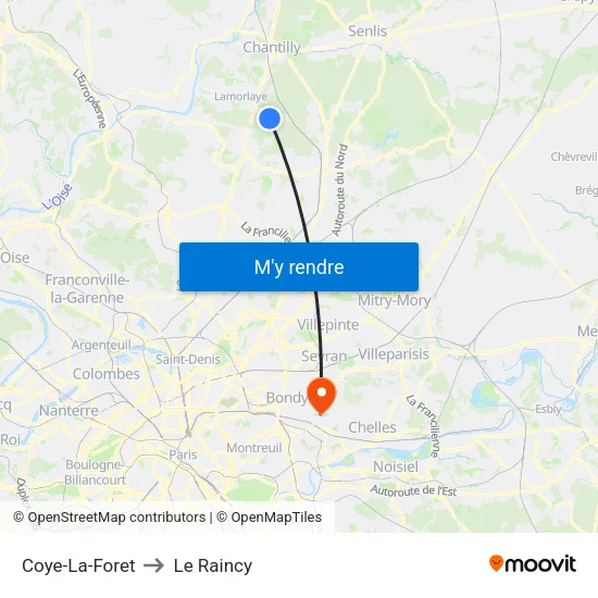Coye-La-Foret to Le Raincy map