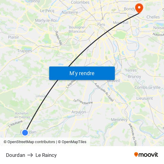 Dourdan to Le Raincy map