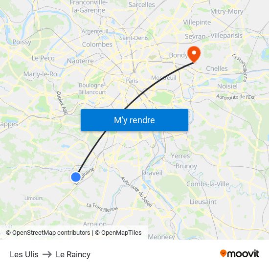 Les Ulis to Le Raincy map